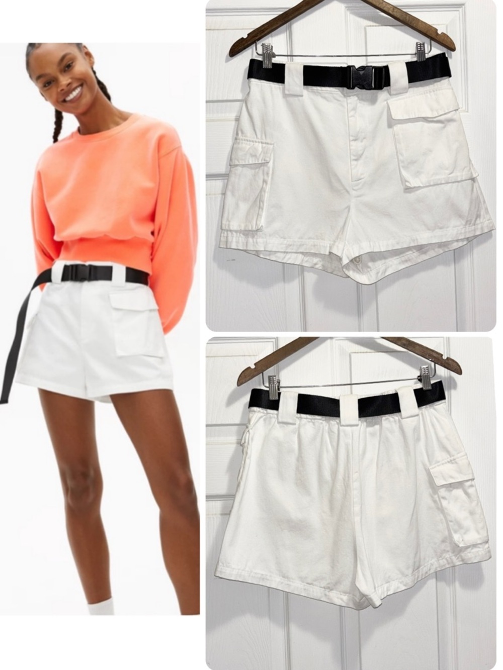 Aritzia TNA Cargo Shorts 3” White Belted Utility Shorts Size Large